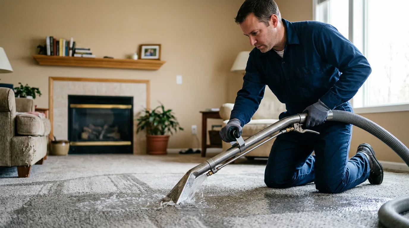 Water damage restoration technician working near Frankfort, IL